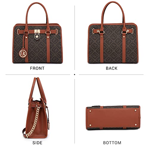 Image of Dasein Women's Designer Satchel Handbag Two Toned Padlock Purse Top Handle Shoulder Bag w /Chain Strap