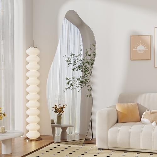 Image of QDSSDECO Full Length Mirror Irregular Wavy Mirror with Stand, Frameless