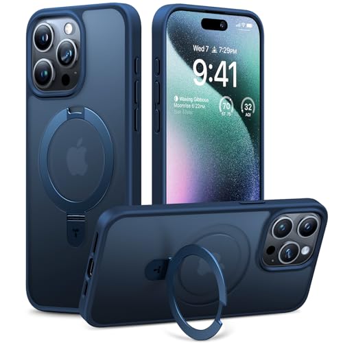 TORRAS Magnetic Shockproof for iPhone 15 Pro Case with Built-in Stand [Compatible with MagSafe] [12FT Military Drop Protection] Sturdy Kickstand Slim Protective for 15 Pro Phone Case, Blue Titanium