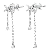 SHERCHPRY Boucles Oreilles Femme Argent Zircon Fleur Pendante Chaîne Longue Style Tassel Élégantes pour Mariage et Fête