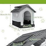UISEBRT Hundehütte aus Kunststoff, isoliertes Hundehaus mit Schiebedach, Oberlicht und erhöhtem Boden, Hundezwinger Hundekäfig Haustierhaus für Drinnen und Draußen, 79,5 x 70,5 x 78 cm