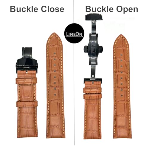 Image of Lineon 22mm Half Padded Premium Leather Mens Watch Strap with ButterFly Lock For Branded Watches Tool and Pins Include