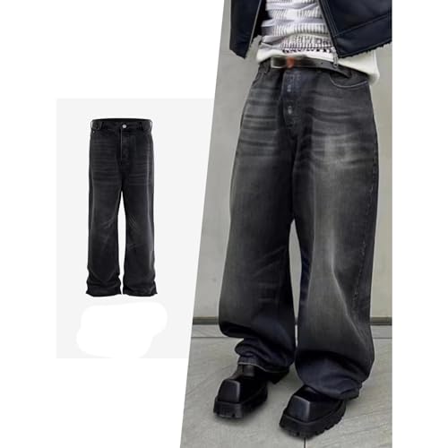 Washed and Distressed Long Pants with A Waxy Texture and Glossy Denim2