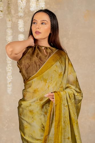 Image of MIRCHI FASHION Women Saree Chiffon Floral Printed | Breathable Festive Occasion Sari for Social Visits with Matching Blouse Piece