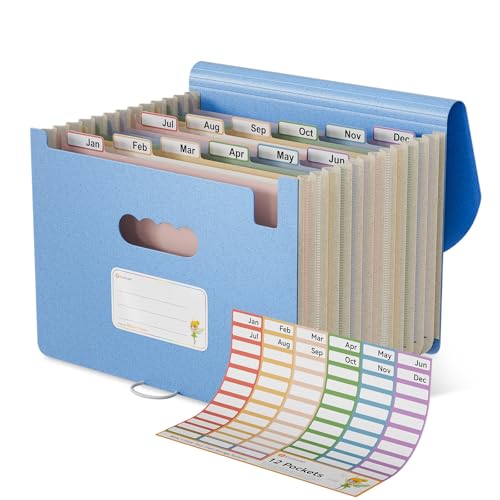 Organiseur de fichiers accordéon A4 bleu ONU en paille de blé 12 poches