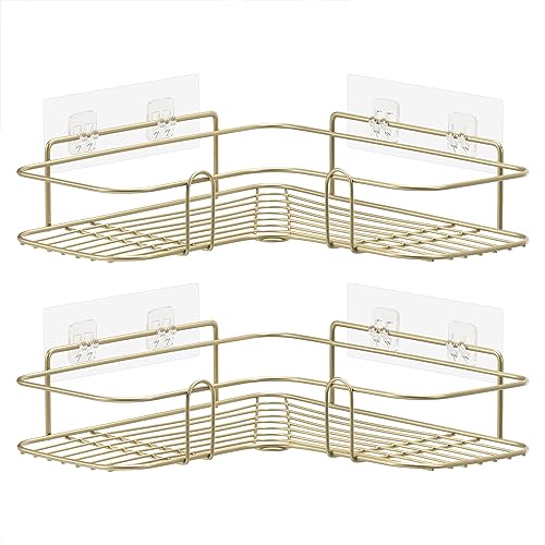 Navaris 2X Mensola Doccia Angolare Senza Foratura - Mensole Angolari Muro Bagno - Portaoggetti Docce Da Appendere - Porta Sapone Angolo Adesivo Oro - 7