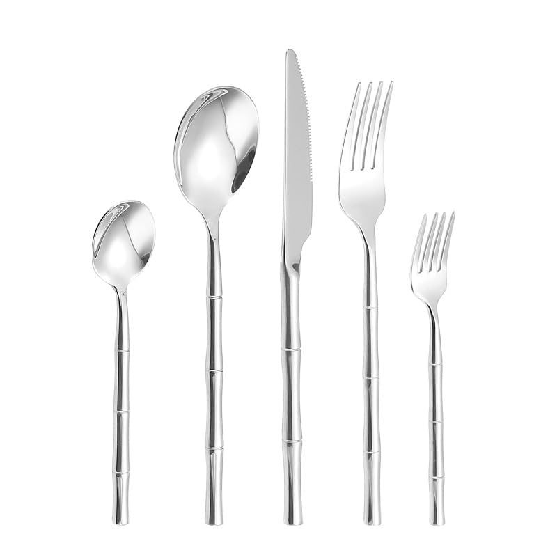 Genérico Juego de Cubiertos de Plata de Ley 925, 5/20/30/40/50/60 Piezas, de Acero Inoxidable 304, con Mango de Cuchillo, Tenedor y Cuchara, Plateado (6 Unidades)