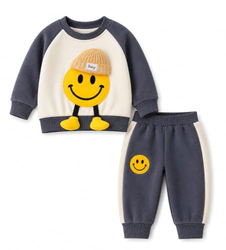 Image of Bold N Elegant Kids Polyester Printed 3d Happy Smile Face Cartoon Winter Warm Hoodied Jacket Sweatshirt and Pajamas 3 Pc Layering Party Clothing Set