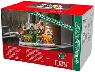 Konstsmide Christmas Lights Village Scene with Tree/Thirteen LEDs/Transformer Operation or Battery (Excl.) / Optional Eight Song Music Function / 30cm Wide 18cm High