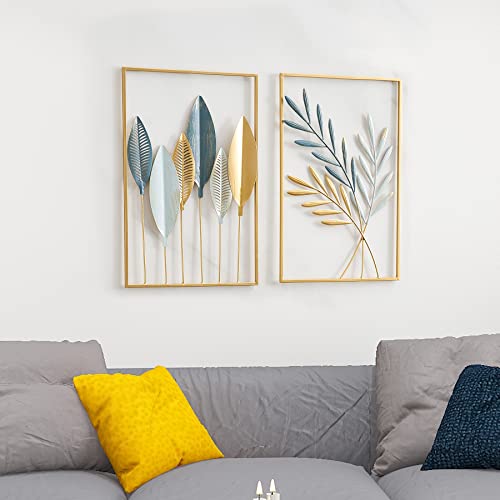 Octdays 3Pcs Gold Metal Wall Decor, Thicker Modern Leaf Wall Hanging Decoration, Gold Metal Leaves Accent Home Decor Decorative Hanging Wall Art For Living Room Office Entryway #TOP2