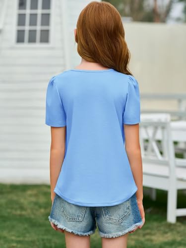 Image of Imily Bela Girls Pleated Short Sleeve T Shirts Kids Summer Crewneck Shirts Casual Tops Tees 5-14 Years