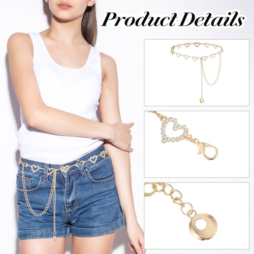 Waist Chain Gold,Heart Shaped Rhinestone Belt Bling Y2K Belt Chain for Women Dresses Jeans Formal Wear Bridal Wedding3