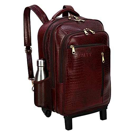 hyatt leather accessories 18 Inch Leather Laptop Backpacks Trolley Luggage Bags (C Brown)-picture-11