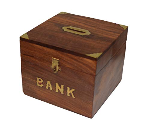 OM SHRI OM Indian Coin Bank Money Saving Box - Banks for Kids & Adults - Wood Vacation Piggy Bank