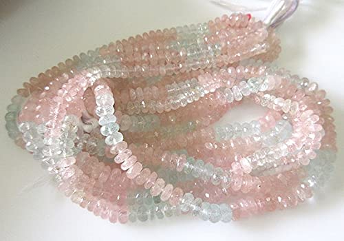 LKBEADS Fasetowane koraliki z morganitu rondelle, naturalna biżuteria morganitowa, naszyjnik z morganitu, 7 mm każda, 38 cm sznurek