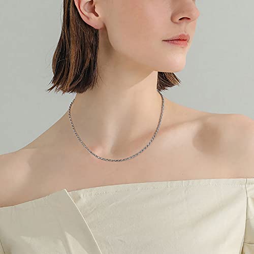 Cekama Authentic Sterling Silver Rope Chain For Men Diamond-Cut Braided Twist Link Rhodium Necklace For Boys 1.5Mm, 18" #TOP1