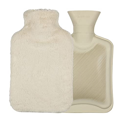 QiGui Bouillotte Eau Chaude, flacon de lit en caoutchouc naturel étanche de 1L, peluche molle, flacon isolant économe en énergie, sac chaud pour adultes, chauffage des enfants la nuit en hiver (Gris) Cover