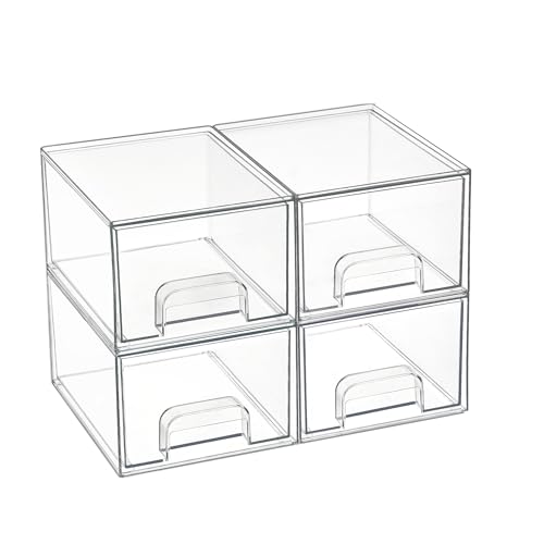 Vtopmart 4 Pack Small Clear Stackable Storage Drawers,Acrylic Bathroom Makeup...