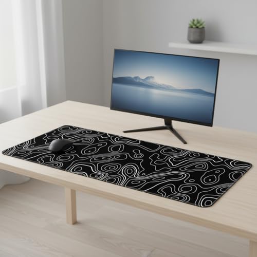 Image of Abstract Contour Line Extended Desk Mat (305 x 813 mm) - 3mm Thick Premium Rubber Base Mouse Pad for Gaming, Office & Work Setup