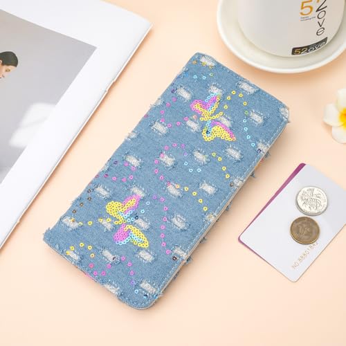 Wallet Women Ultra Slim Thin Denim Womens Wallet RFID Blocking Bifold Clutch Long Ladies Wallet2