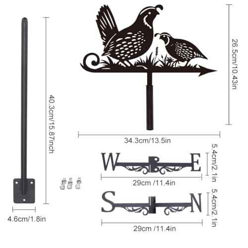 SUPERDANT Quail Weather Vane Quail Weathervane Metal Wind Vanes Animal Theme Weather Vane Birds Weathervane Garden Ornament for Farmhouse Garden Outdoor Yard Roof Shed Decoration - Image 2