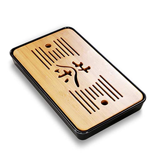 Large 13 Inch Bamboo Chinese Gongfu Tea Tray Box With Water Storage for Kungfu Tea Set (Black)