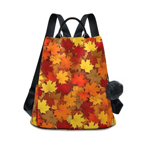 Sac à dos femme imprimé feuilles d'automne avec fermeture éclair antivol dans le dos