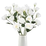 Hupiosy 6PCS White Eustoma Lisianthus Artificial Flowers Faux Silk Flowers 26.8' Fake White Flowers for DIY Wedding Bouquet Centerpiece Table Home Party Decor(White)