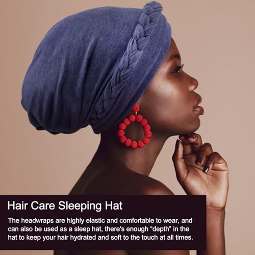 Image of DRESHOW Turban Pre-Tied Twisted Hat Thread African Head Wraps for Black Women Chemo Cancer Cap Braid Hair Cover