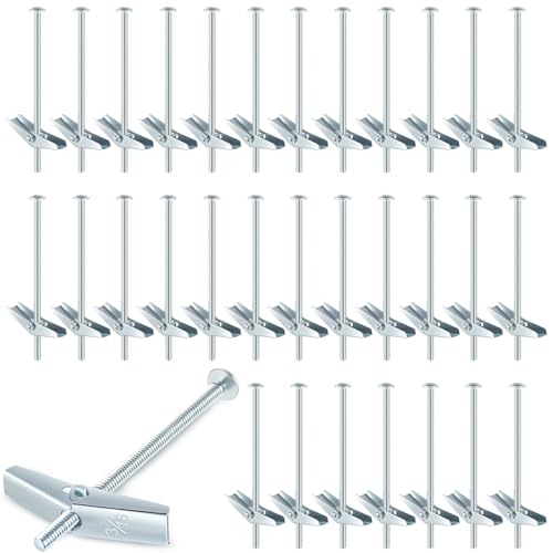 Yaocom 100 Pcs 3/16" X 4" Toggle Bolts and Wing Nut Wall Anchor for Drywall