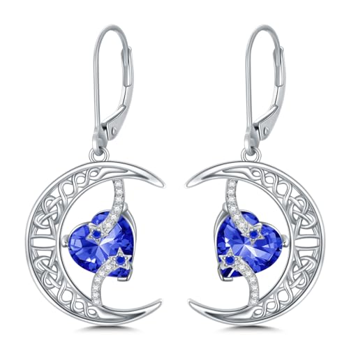 TOUPOP Moon Birthstone Earrings 925 Sterling Silver Celtic Moon and Star Earrings Jewelry Birthday Christmas Gifts for Women Her