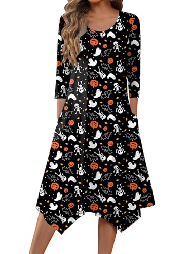 Image of Zeagoo Midi Dresses Women 2026 Dress 3 /4 Sleeve Casual Dresses with Pockets A Line Summer Beach Sundress
