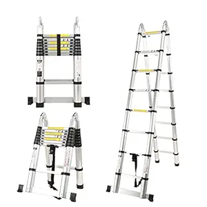 AGARO 5.0m (16.5 ft) Aluminium Telescopic Ladder, 8x2 Steps Foldable Ladder, EN131 Certified, A Type Ladder, Lightweight, Collapsible, Max Load up to 150 Kgs, 5 Meters, 16.5 ft