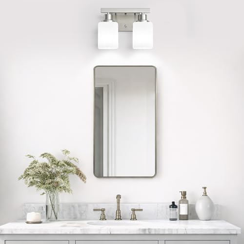 Image of 2 Light Brushed Nickel Vanity Light,Brushed Nickel Vanity Lights for Bathroom,Bathroom Light Fixtures Over Mirror,Wall Sconces for Living Room,Bedroom,Hallway(E26 Base)