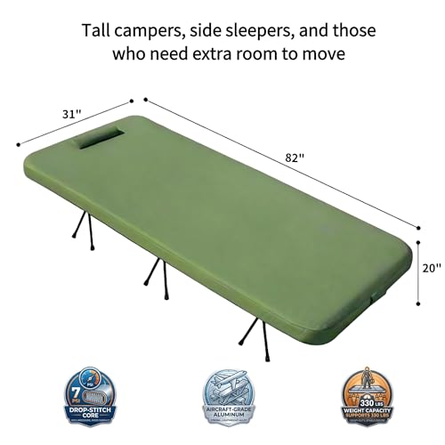 Image of Freein Camping Cot,7 PSI Inflatable Mattress 76 inchx32 | Inflatable Sleeping Pad, 12 inch /20 inch Frame Heights, 820 lbs Capacity, Drop-Stitch Air Mattress, For Overlanding & Tent Camping