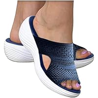 Zilosconcy Sandalias de Cuña Verano para Mujer Zapatillas de Plataforma de Tacón Alto Antideslizantes Elástica Elegante Básico Ligera Sandalias Bohemias Romanas Hebilla Banda Elástica Zapatos