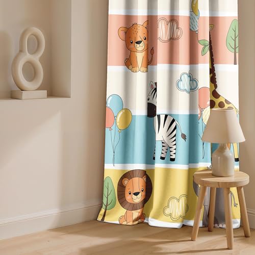 Image of Ultimate Trends Light Filtering Kids Curtain | Fairy, Dragon Castle, Safari & Jungle Animal Prints | for Kids Room Doors and Window | 8 FEET Pack of 1 |Savannah Carnival