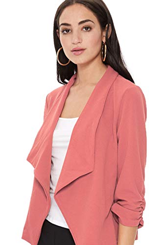 Women's Solid Casual Draped Open Front 3/4 Sleeve Outerwear Blazer Jacket/Made in USA3
