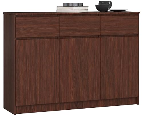 AKORD Commode K 140 cm 3 Tiroirs et 3 Portes pour Le Salon| Chambre | Armoire Salon Design Moderne Fonctionnel Panneau Stratifié 16mm | Couleur Wengé