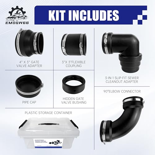 Image of RV and Camper Sewer Waste Plumbing Connection Kit for 3 inch PVC Pipe with Sewer Hose Fittings and Adapter