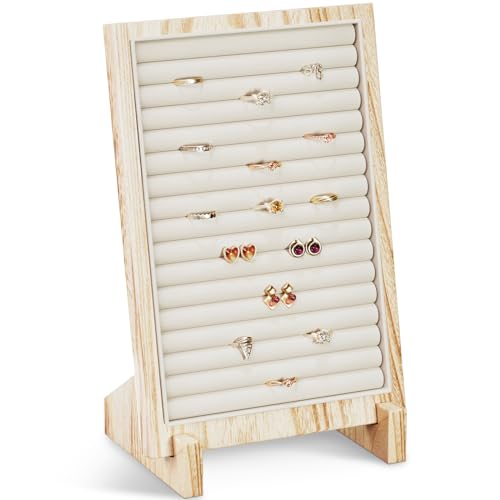 Lolalet Wooden Jewelry Display Series, Necklace Bracelets Earrings Rings Jewelries Stand Freestanding Natural Wood Holder Rack for Selling Vendor Stor