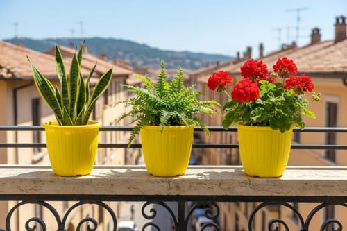 Image of Go Hooked Sunshine Flower Pot /Planters for Home Decor, Plastic Pots for Gardening /Home, Flower Pots Indoor-Outdoor & Planter for Plants (Yellow) (Pack of 3)