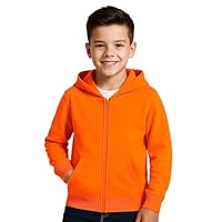 HILEELANG Unisex Youth Boy Girl Halloween Zip-Up Hoodie Sweatshirt Cotton Casual Jacket Pure Color Orange Tops 11-12 Years