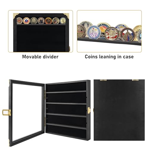 WELIDAY Military Challenge Coin Display Case with Acrylic Door-5 Rows Medal Display Case Cabinet Rack Shadow Box with 4 Removable 2 Grooves Shelves Poker Chips Coin Holder for Collectors