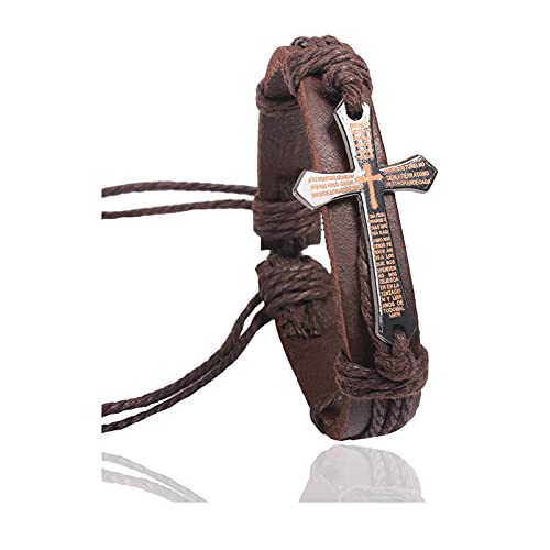 Fashion Religious Cross Spain Lord's Prayer Bracelet Leather Rope Bracelet