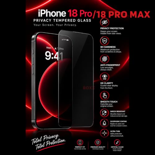Image of Edge to Edge Privacy Screen Protector For Apple iPhone 18 pro MAX - Anti-Spy Tempered Glass Gurad, Protect Sensitive Information, Privacy in Public, (iPhone 18 pro MAX - 6.9 Inch) - Pack of 1