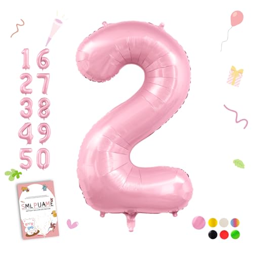 Image of 40 Inch Pink Number 2 Balloon, 2nd Birthday Decoration Boys Girls