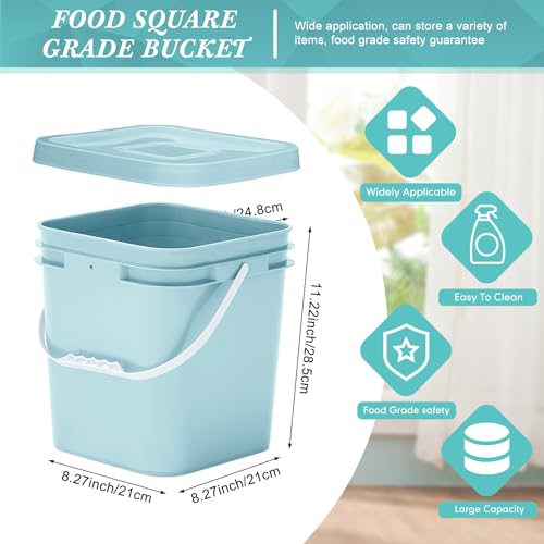 Image of Mumufy 3 Pcs 3.5 Gallon Square Food Grade Bucket with Lid Square Bucket Pail Plastic Handles for Long Term Food Storage, Camping, Fishing, Home Organization Easy Stack and Store (Aqua)
