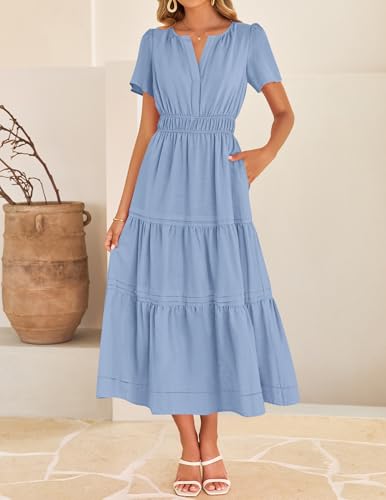 Image of ZESICA Women's Summer Casual Short Sleeve Boho Midi Dress