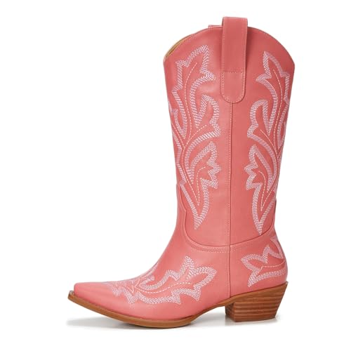 Image of Cowboy Boots for Women - Embroidered Western Cowgirl Boots with Fashion Snip Toe, 1.75-Inch Low Block Heel and All-Day Comfort Fit